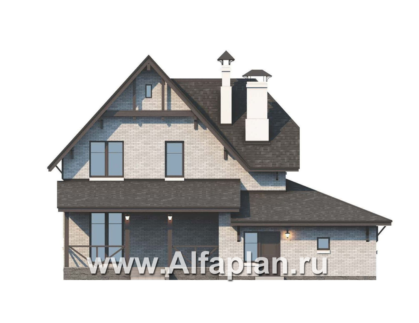 Проекты домов Альфаплан - Дом из газобетона «Шевалье» с гаражом и балконом над эркером - изображение фасада №3