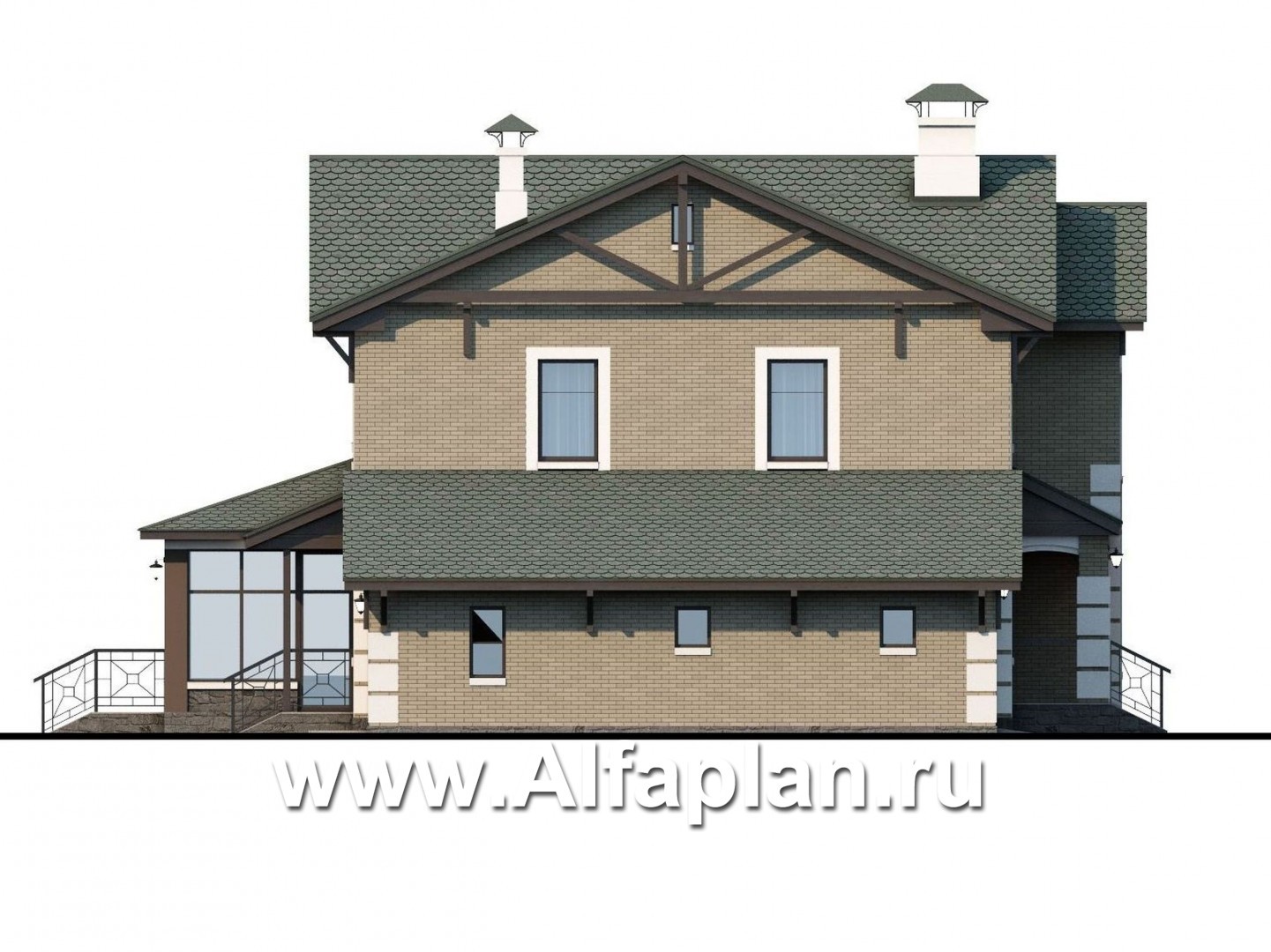 Проекты домов Альфаплан - «Традиция» - комфортабельный коттедж с гаражом - изображение фасада №3