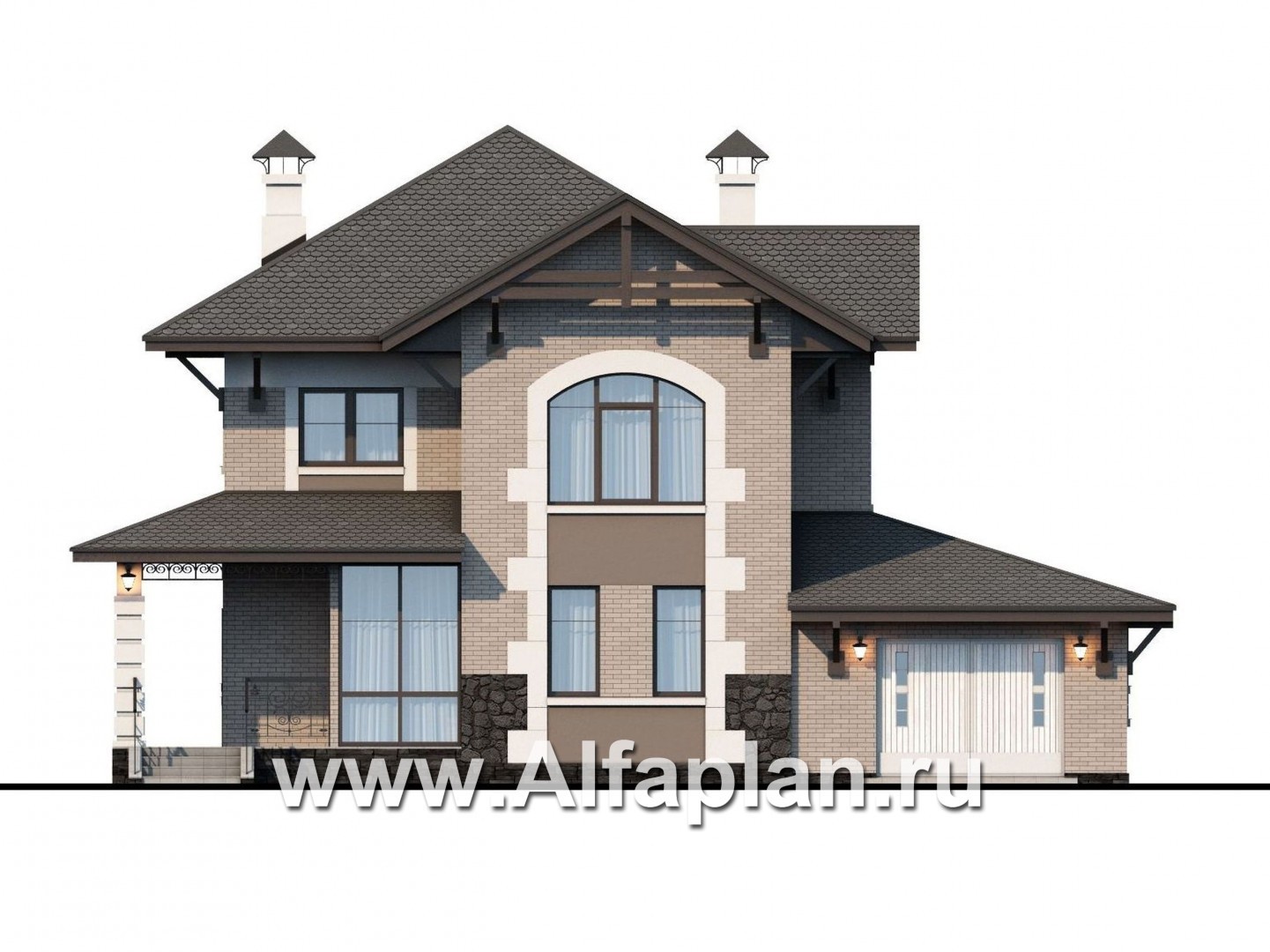 Проекты домов Альфаплан - «Фея сирени» - изящный дом с гаражом - изображение фасада №1