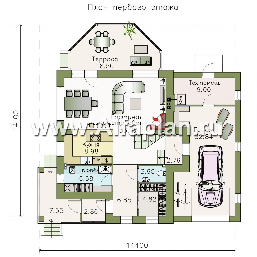 Проекты домов Альфаплан - «Фея сирени» - изящный дом с гаражом - изображение плана проекта №1