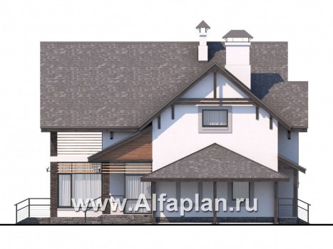«Арматор»- современный проект дома с мансардой, с террасой и лоджией, с навесом на1  авто. - превью фасада дома