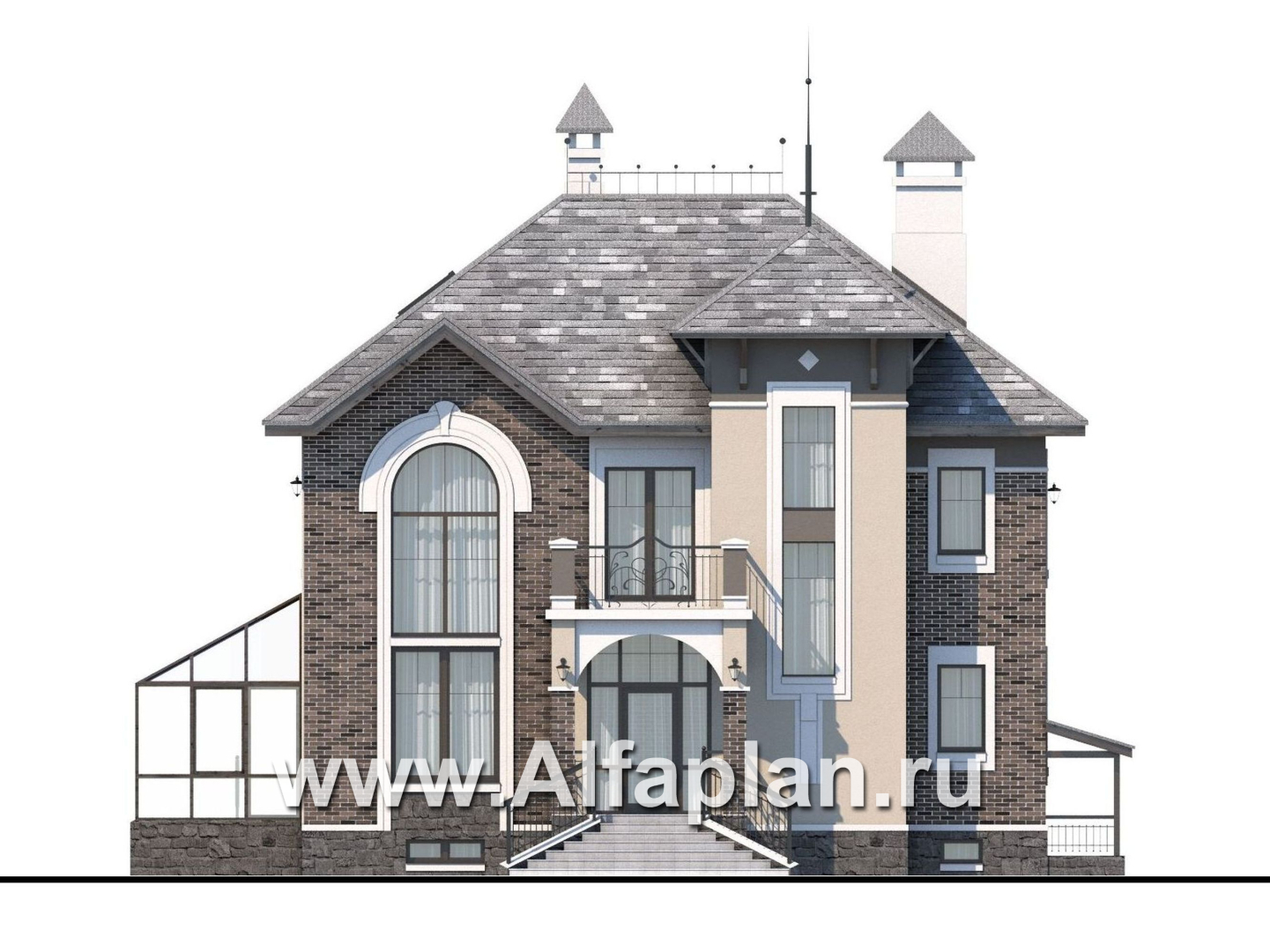 Проекты домов Альфаплан - «Разумовский» - элегантный коттедж с цоколем - изображение фасада №1