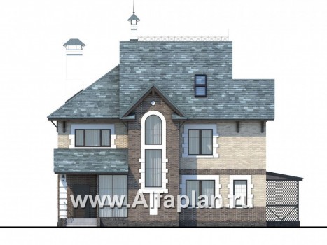 Проекты домов Альфаплан - «Северная регата» - коттедж с большой террасой и кинозалом - превью фасада №1