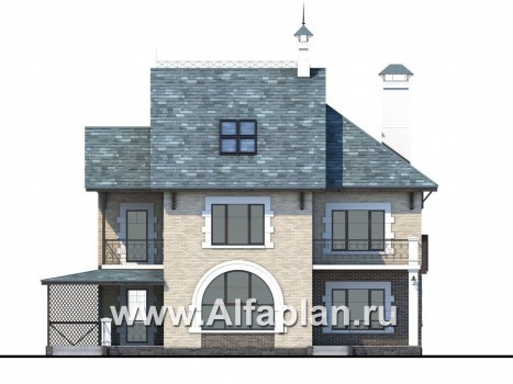 Проекты домов Альфаплан - «Северная регата» - коттедж с большой террасой и кинозалом - превью фасада №4