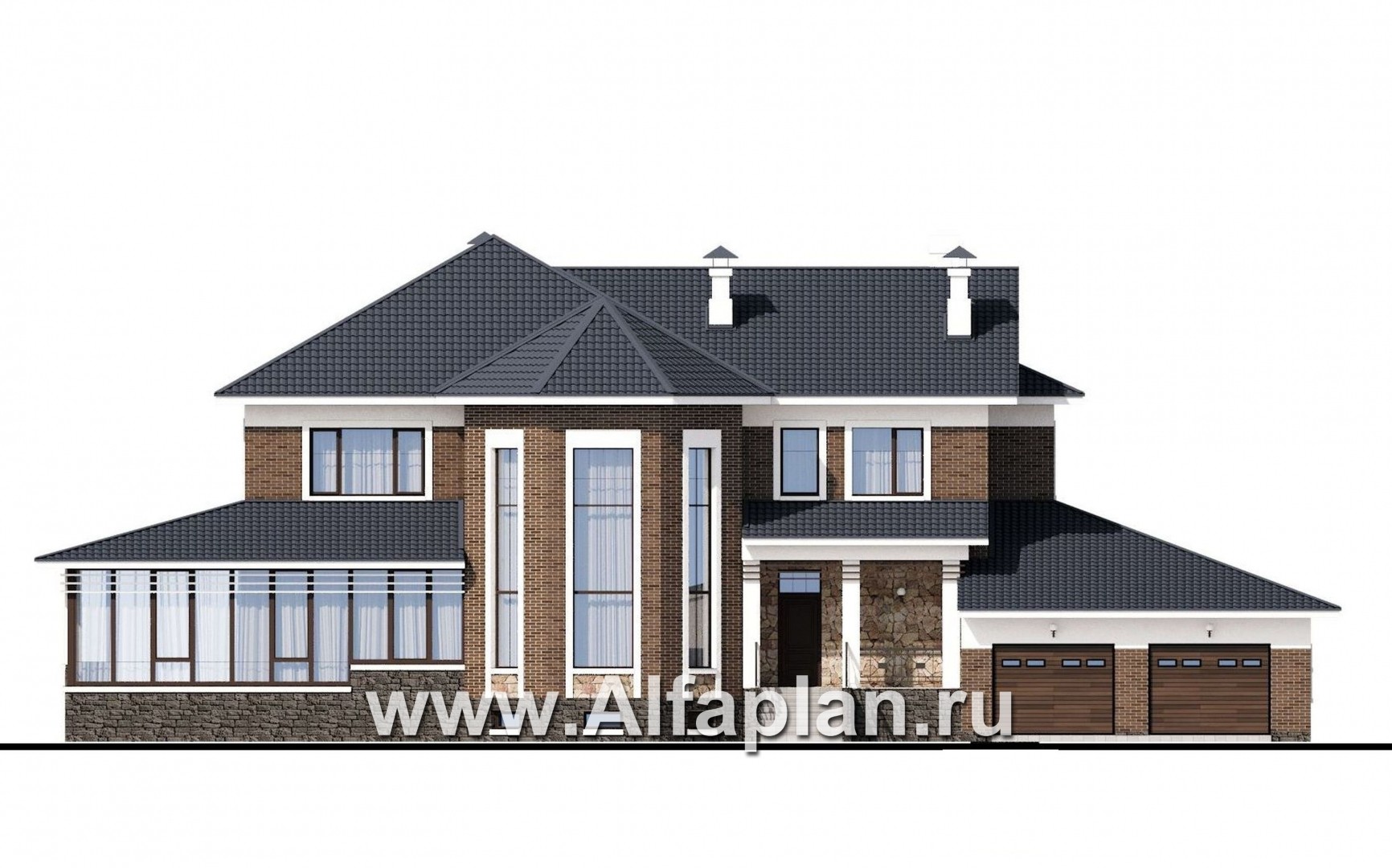 Проекты домов Альфаплан - «Пятьсот квадратов» — комфортабельный загородный особняк бизнес-класса - изображение фасада №1