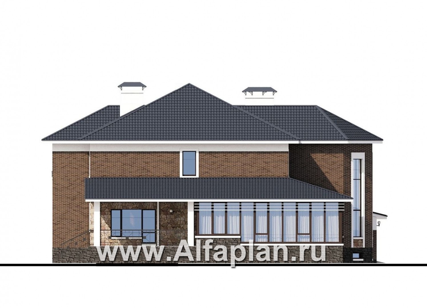 Проекты домов Альфаплан - «Пятьсот квадратов» — комфортабельный загородный особняк бизнес-класса - изображение фасада №3