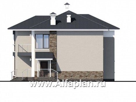 «Меркурий» - проект двухэтажного дома, с террасой и балконом, столовая со вторым светом, островной камин - превью фасада дома