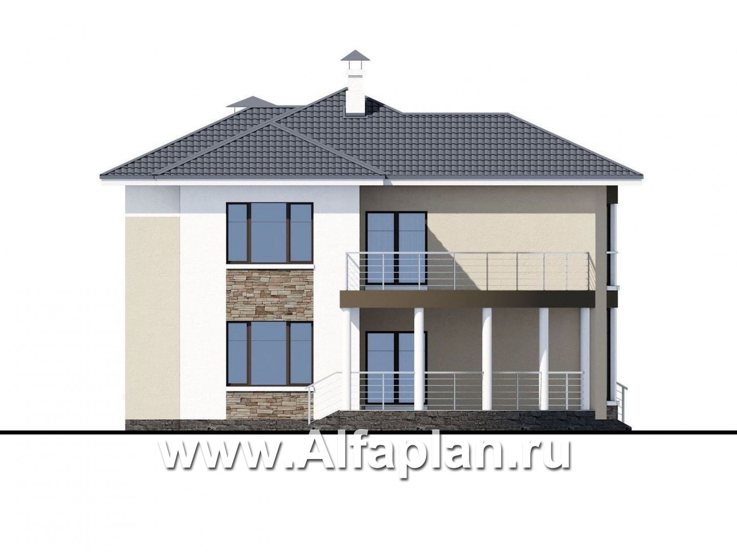 Проекты домов Альфаплан - «Меркурий» - стильный коттедж с большой террасой и балконом - изображение фасада №3