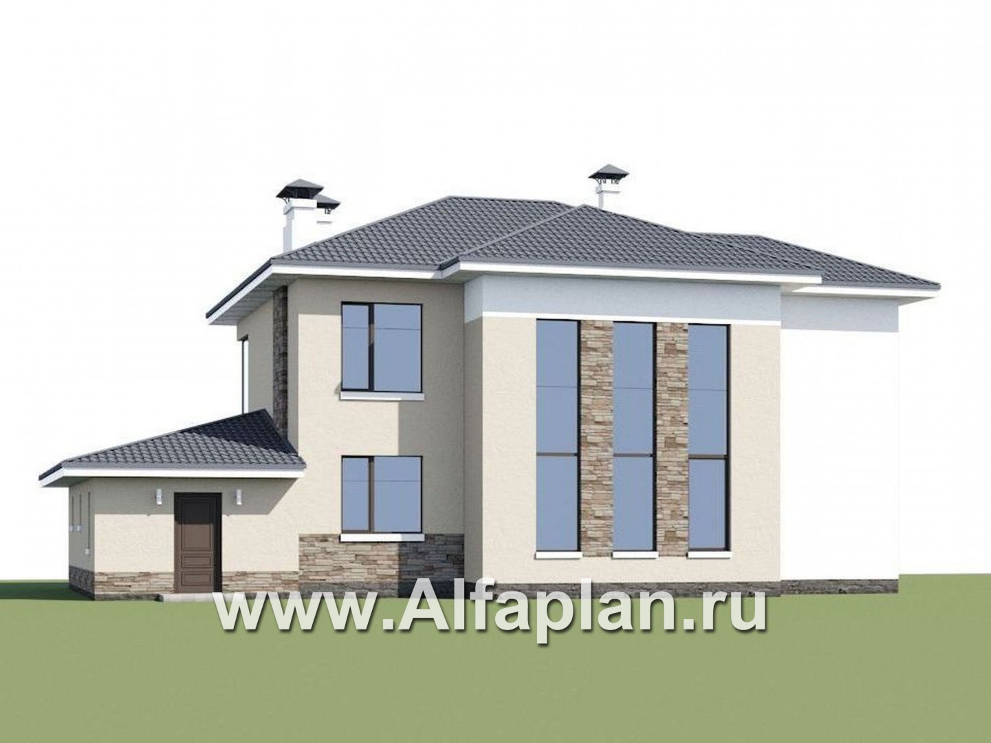 Проекты домов Альфаплан - «Меркурий» - стильный коттедж с большой террасой и балконом - дополнительное изображение №1