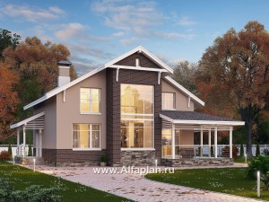 Проекты домов Альфаплан - «Регата» - комфортный план дома, двускатная крыша - превью основного изображения