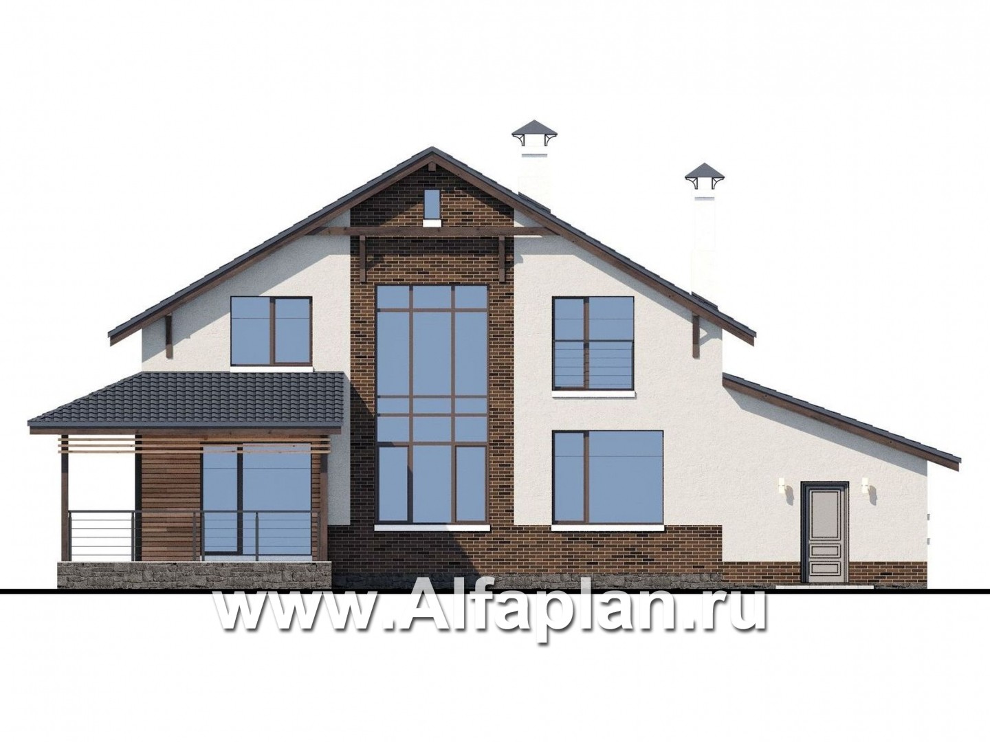 Проекты домов Альфаплан - «Галс» - двухэтажный коттедж со вторым светом и гаражом - изображение фасада №4