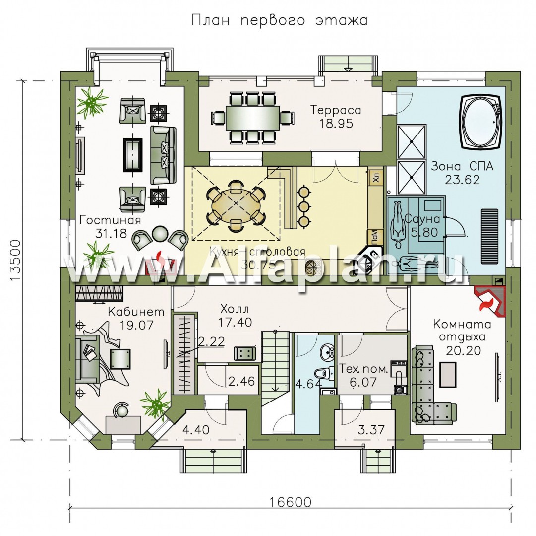 Проекты домов Альфаплан - Проект эксклюзивного двухэтажного дома - план проекта №1