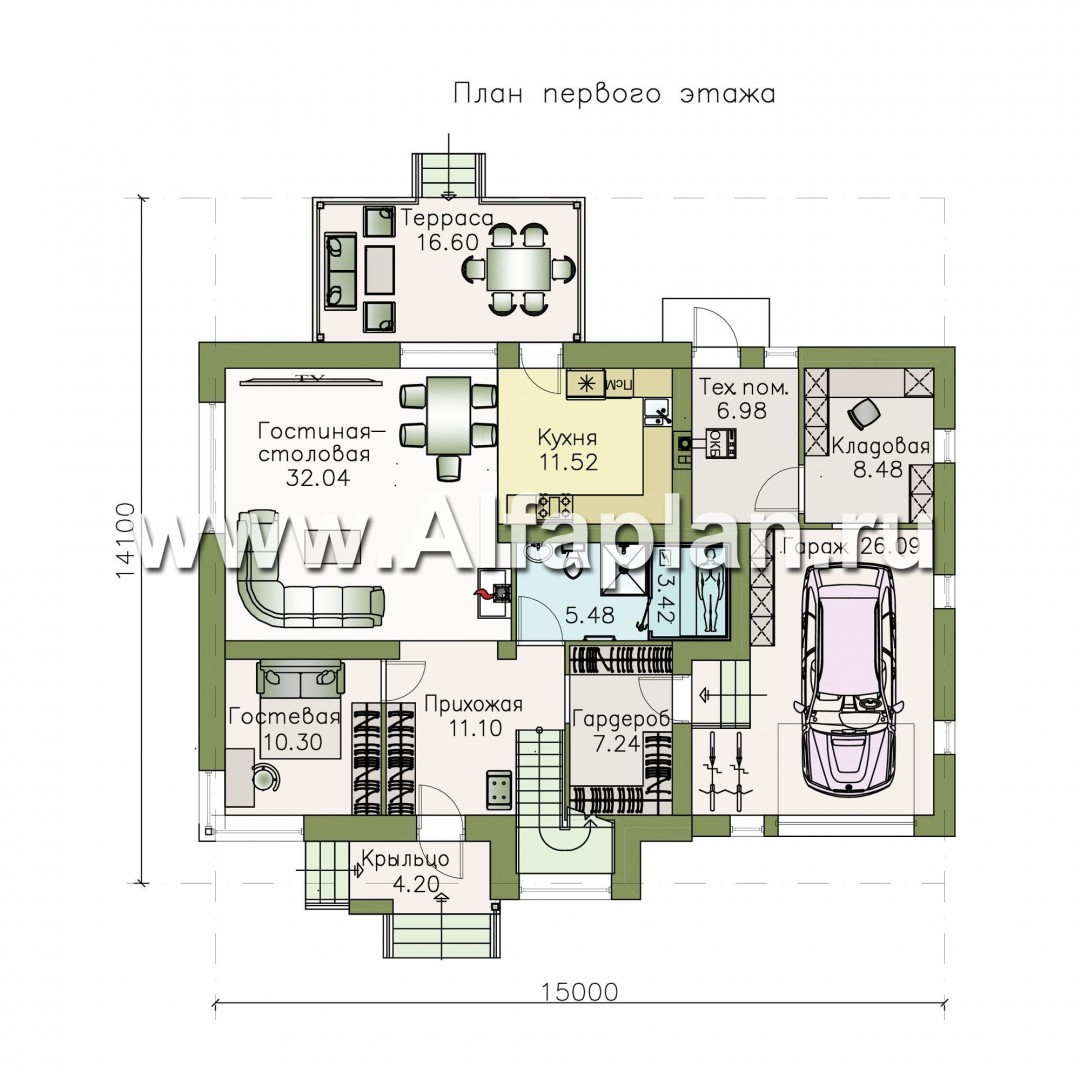 Проекты домов Альфаплан - «Орион» - современный мансардный дом с гаражом - изображение плана проекта №1