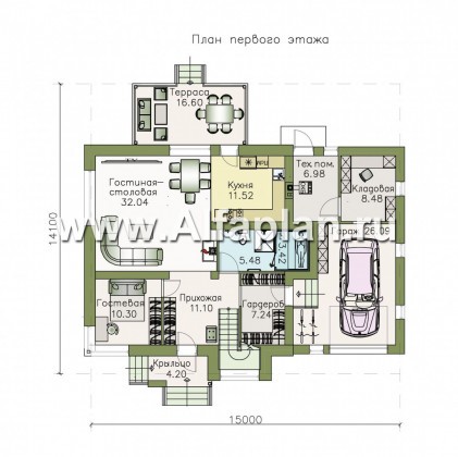 Проекты домов Альфаплан - «Орион» - современный мансардный дом с гаражом - превью плана проекта №1