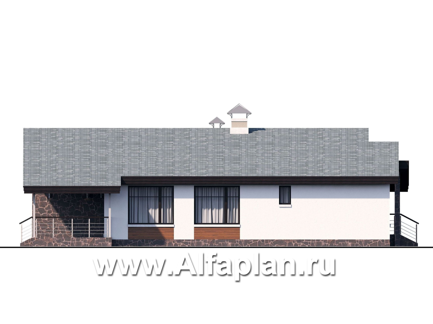 Проекты домов Альфаплан - «Санта-Моника» - одноэтажный коттедж с бильярдной и сауной - изображение фасада №2