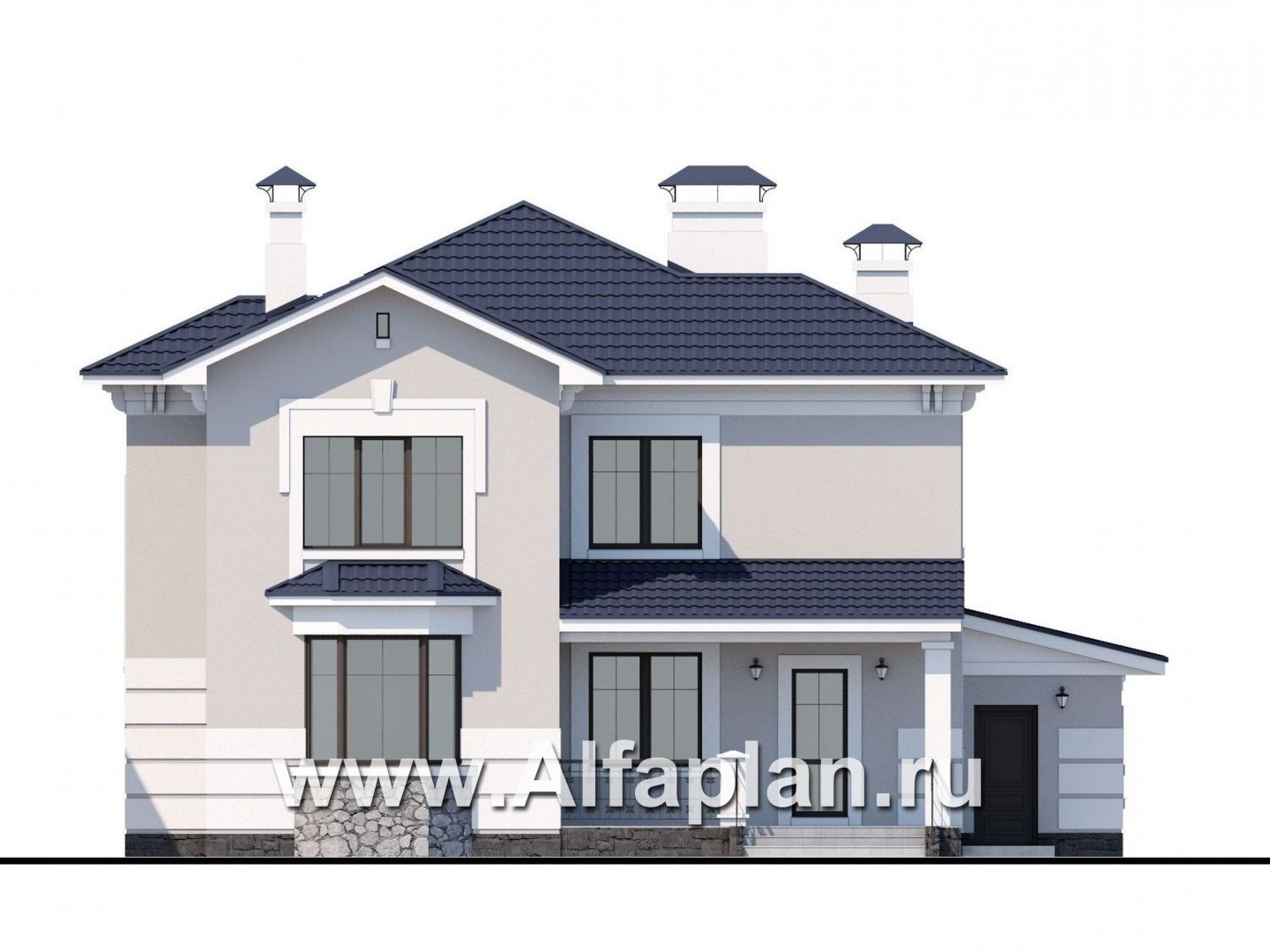 Проекты домов Альфаплан - «Белоостров» - коттедж с удобной планировкой и теплым гаражом - изображение фасада №4
