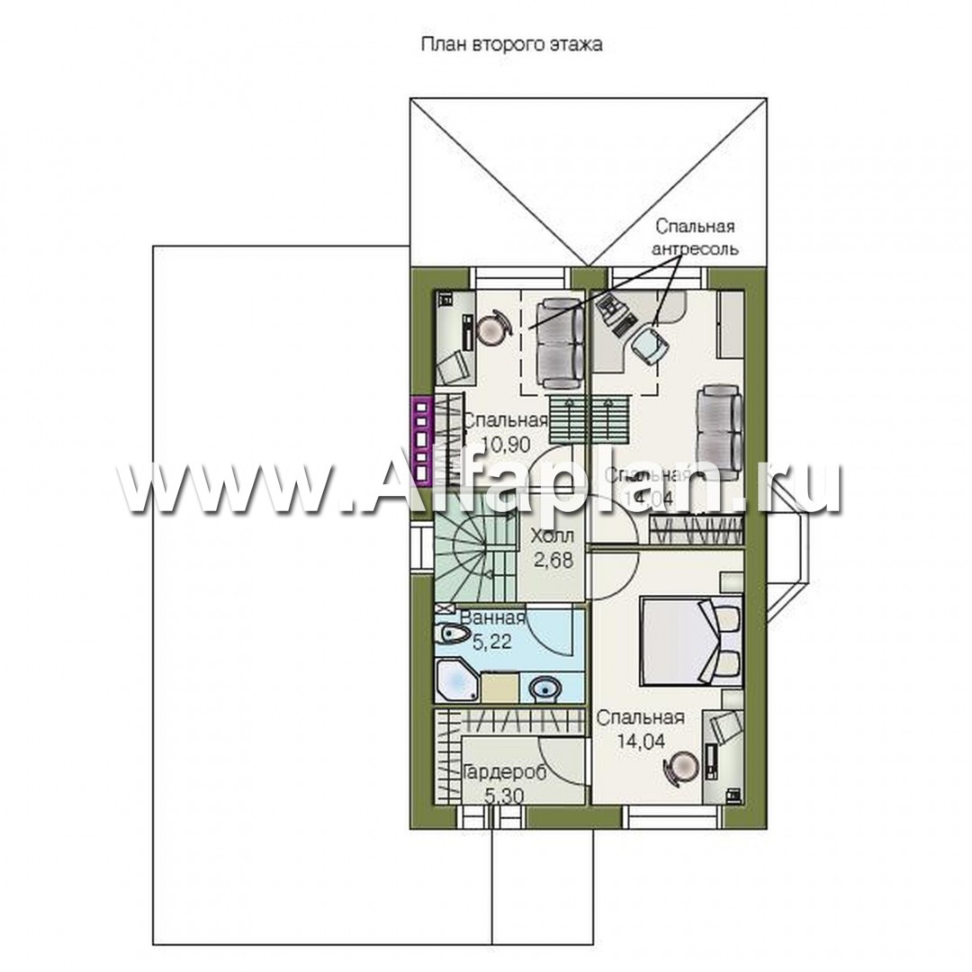 Проекты домов Альфаплан - «Премьера» - компактный дом с навесом для машины - изображение плана проекта №2