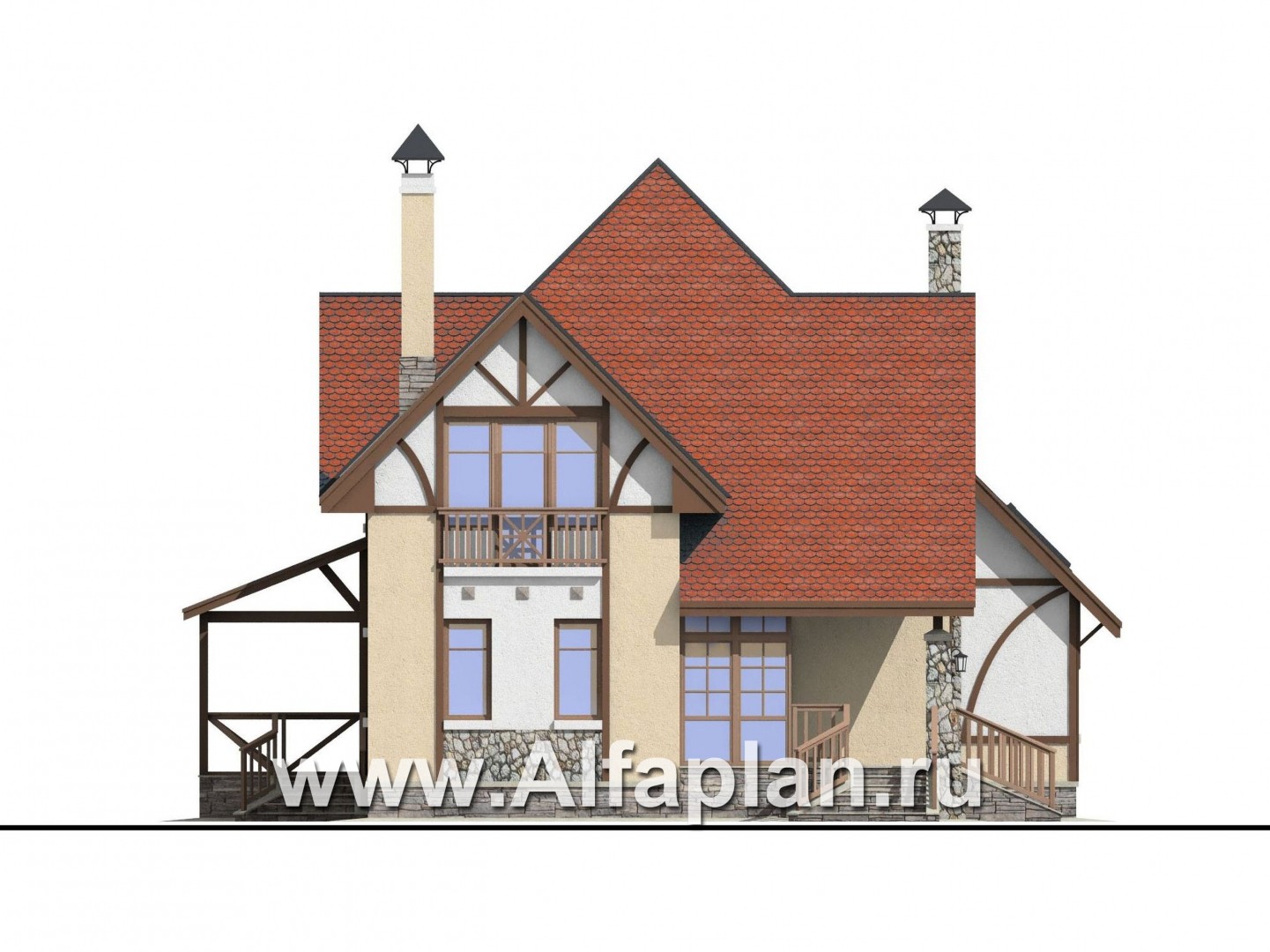 Проекты домов Альфаплан - «Зонненхаус» - коттедж  с солнечной гостиной - изображение фасада №2