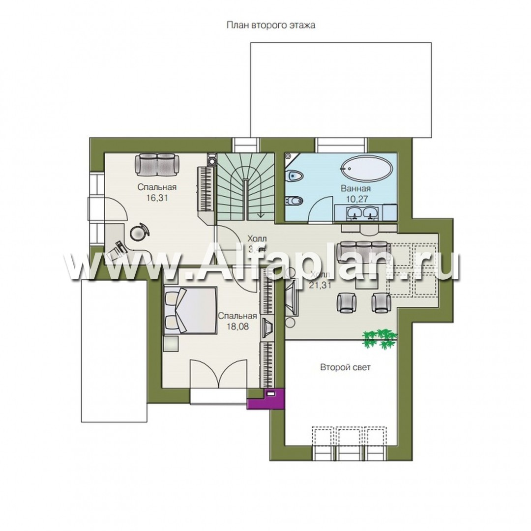 Проекты домов Альфаплан - «Зонненхаус» - коттедж  с солнечной гостиной - изображение плана проекта №2