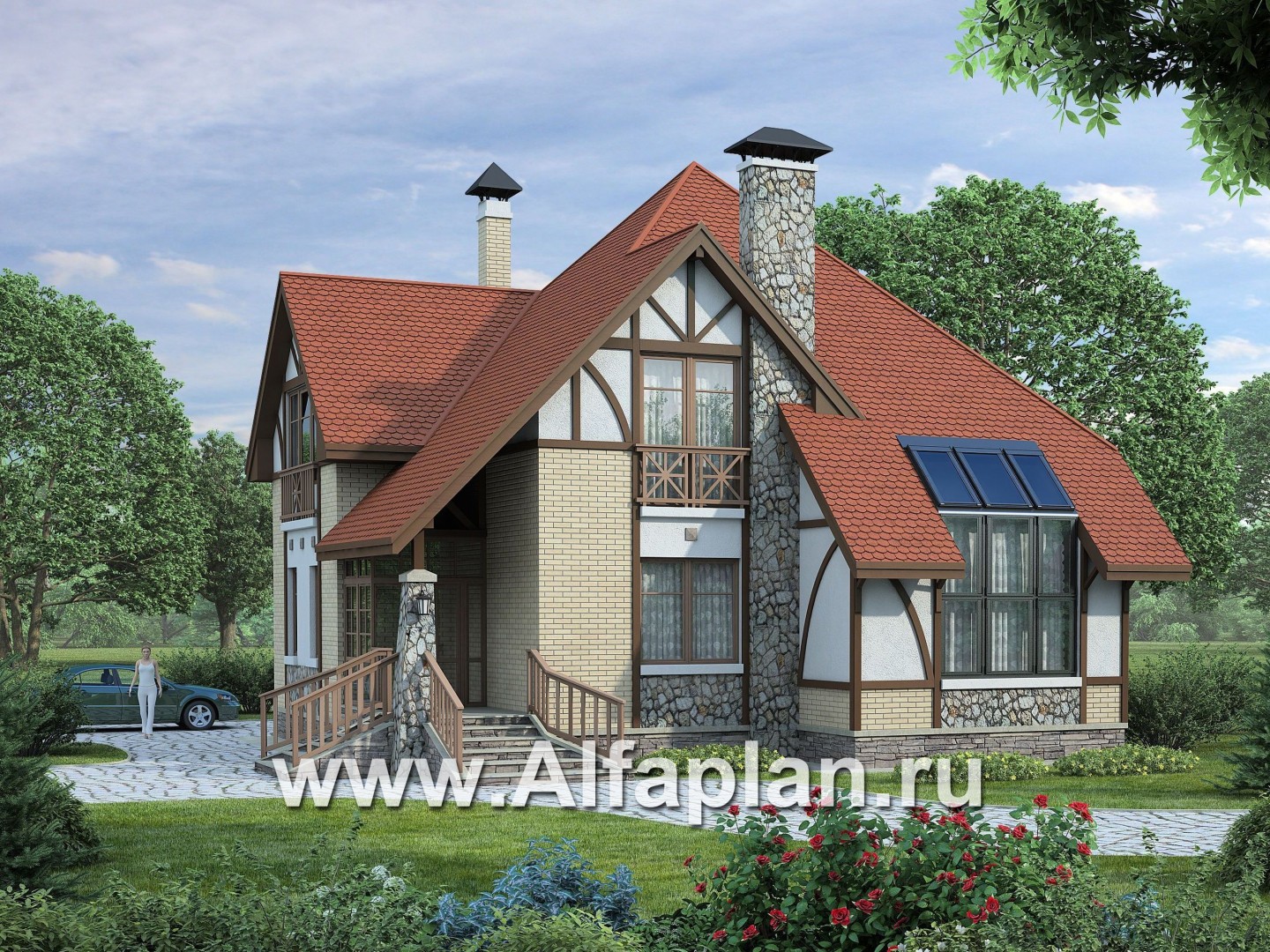 Проекты домов Альфаплан - «Зонненхаус» - коттедж  с солнечной гостиной - основное изображение