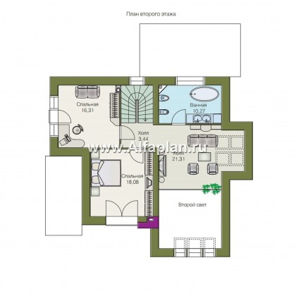 Проекты домов Альфаплан - «Зонненхаус» - коттедж  с солнечной гостиной - превью плана проекта №2