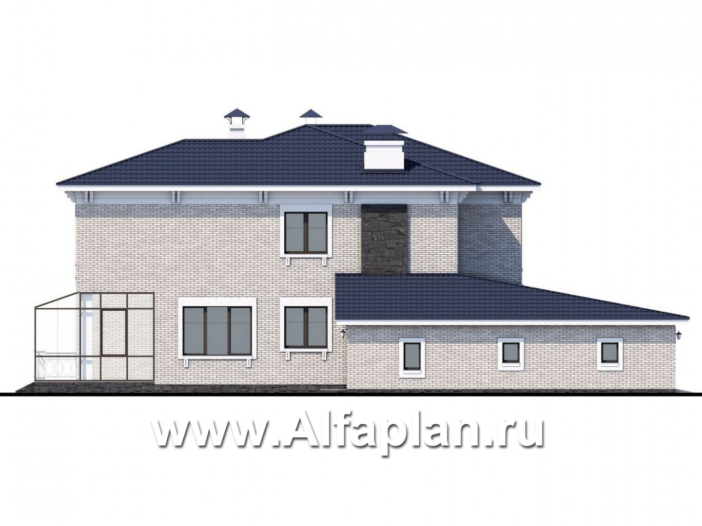 Проекты домов Альфаплан - «Меньшиков» - респектабельный особняк с гаражом - изображение фасада №3