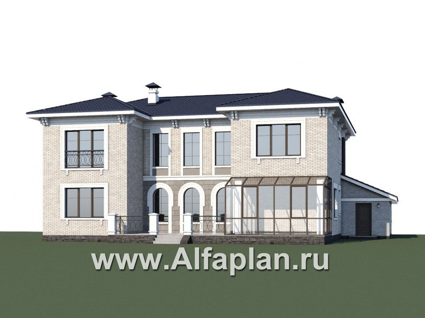 Проекты домов Альфаплан - «Меньшиков» - респектабельный особняк с гаражом - дополнительное изображение №1