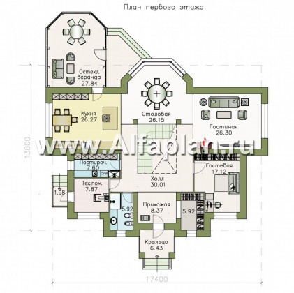 Проекты домов Альфаплан - «Воронцов» - комфортабельная вилла для большой семьи - превью плана проекта №1