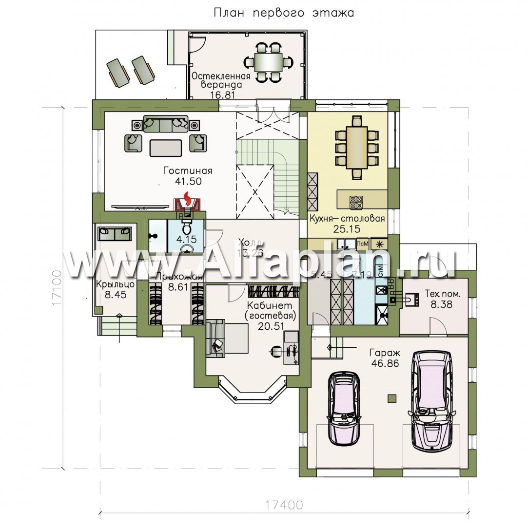 Проекты домов Альфаплан - «Диадема»- респектабельный коттедж с большим гаражом - изображение плана проекта №1