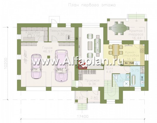 Проекты домов Альфаплан - «Виконт»- двухэтажный дом с большим гаражом и отличной планировкой - превью плана проекта №1