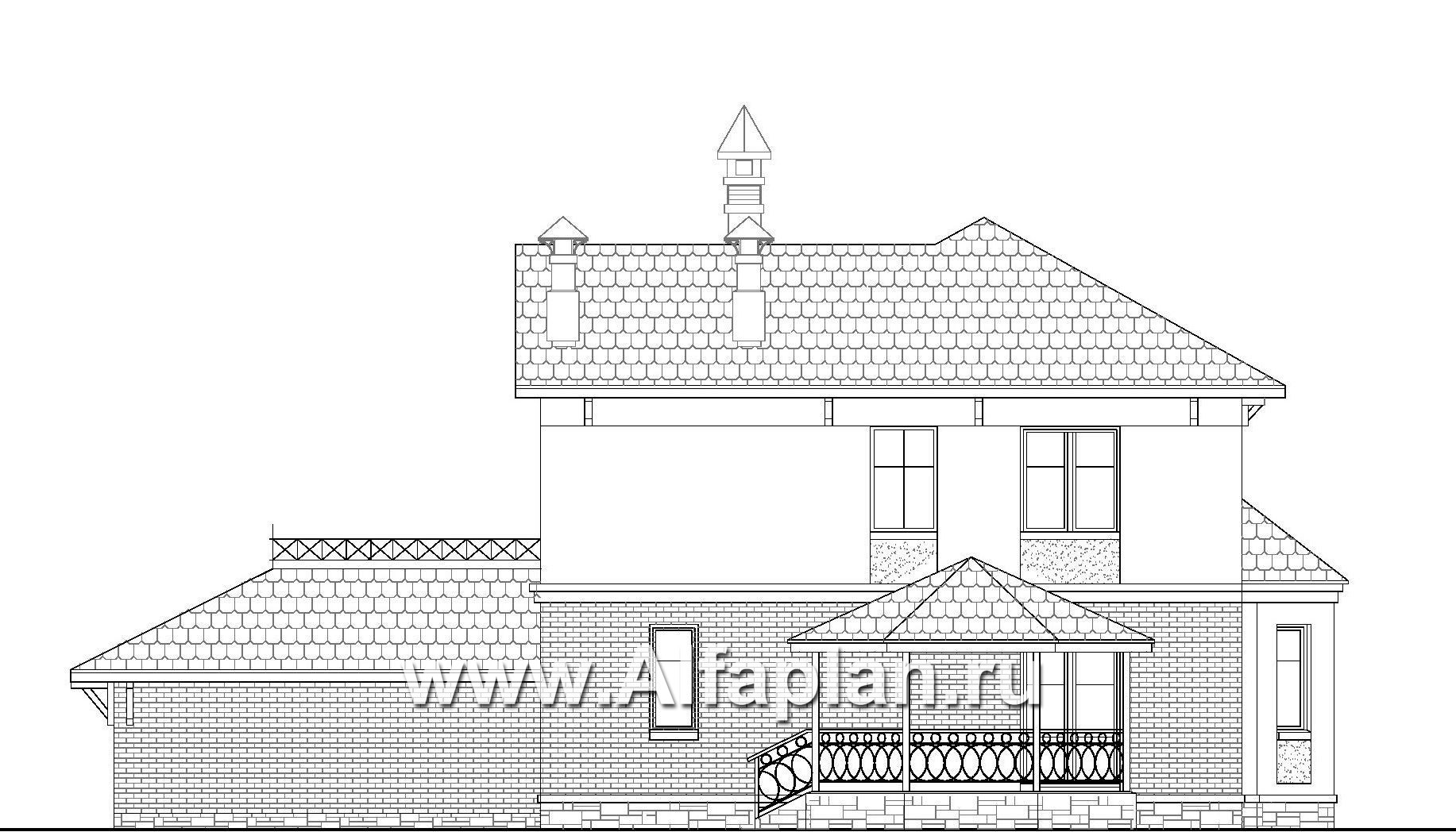 Проекты домов Альфаплан - «Классика»- двухэтажный особняк с эркером и гаражом на два автомобиля - изображение фасада №4
