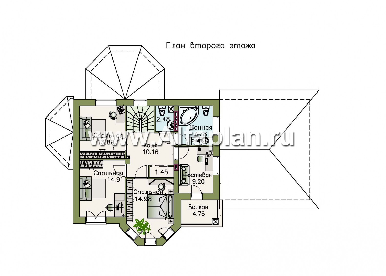 Проекты домов Альфаплан - «Классика»- двухэтажный особняк с эркером и гаражом на два автомобиля - план проекта №2