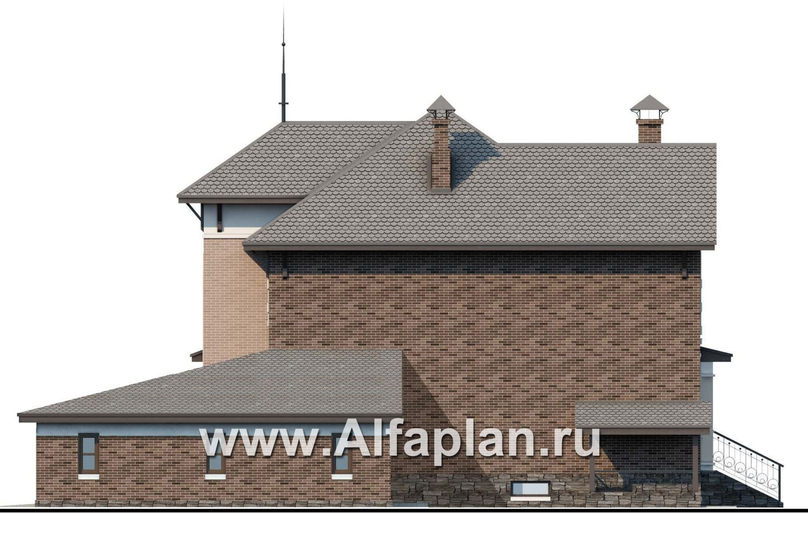 Проекты домов Альфаплан - «Маленький принц» - компактный коттедж с цокольным этажом и гаражом - изображение фасада №2