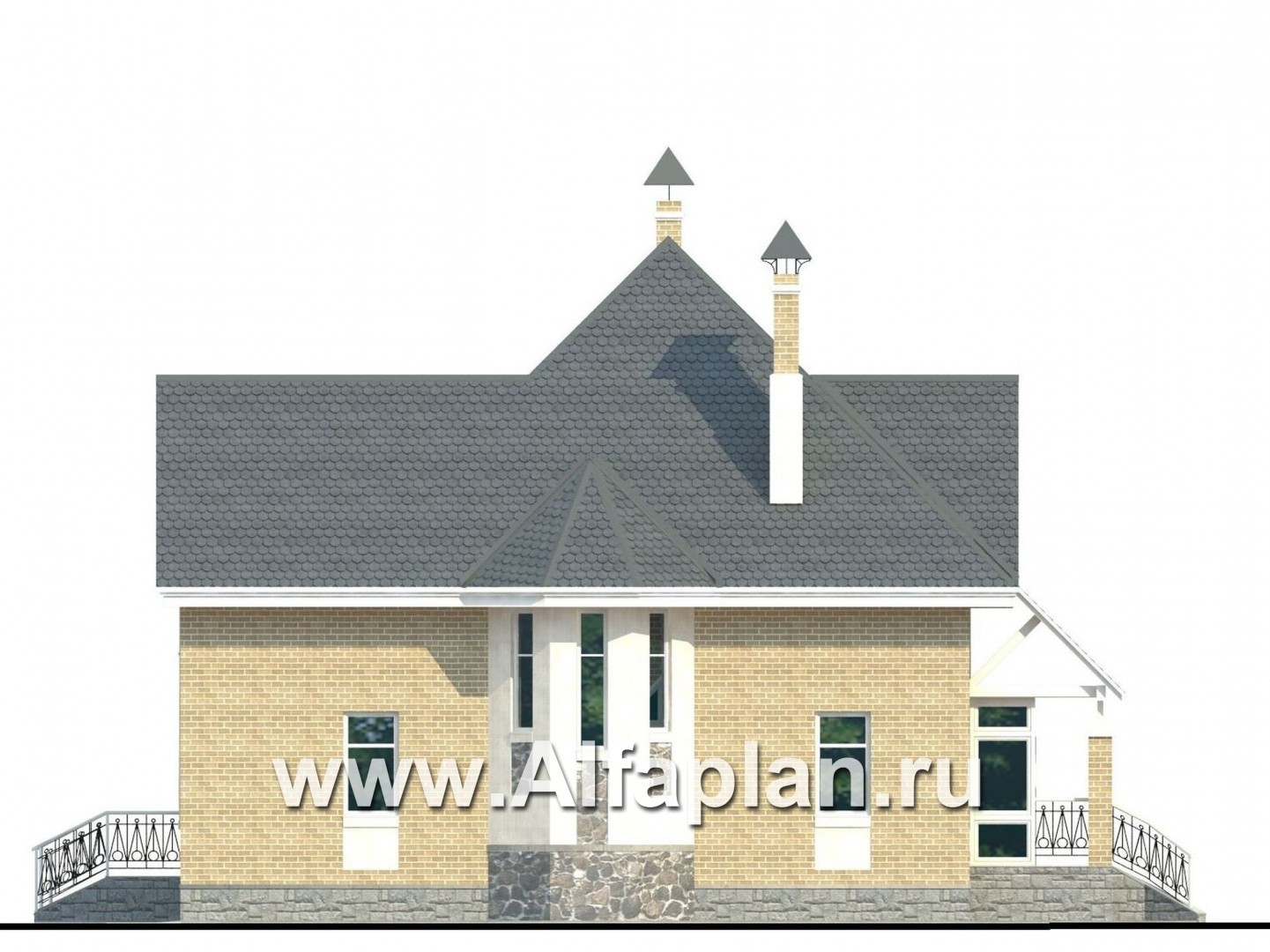 Проекты домов Альфаплан - «Солярис» - загородный дом с двусветной гостиной - изображение фасада №3
