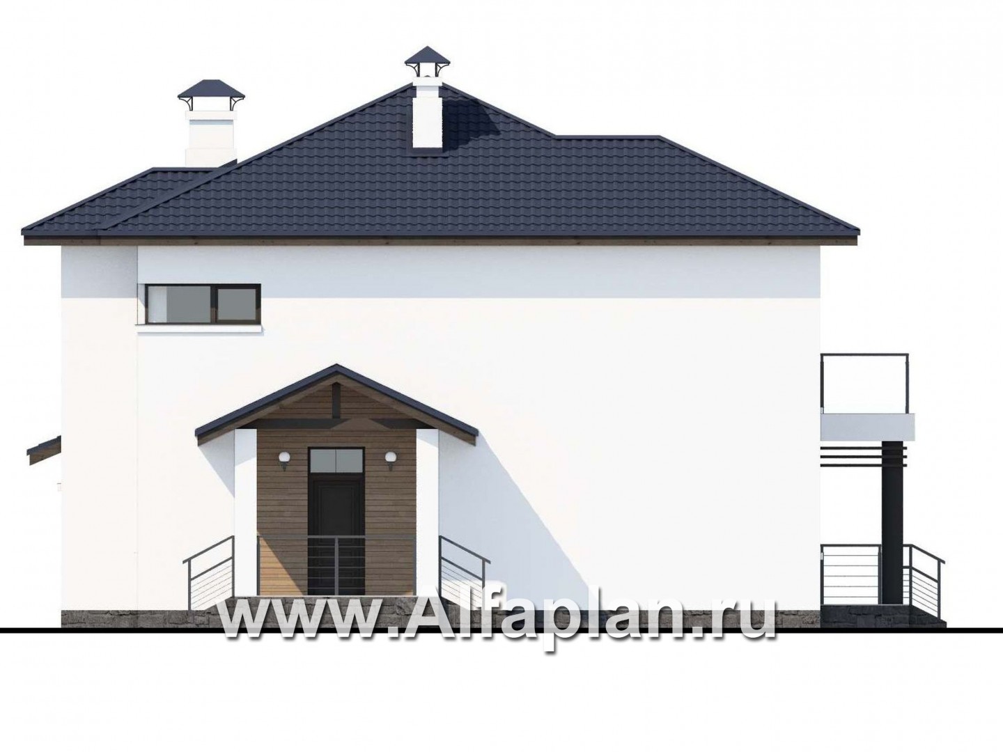 Проекты домов Альфаплан - «Эффект бабочки» - современный дом с красивой угловой террасой - изображение фасада №3