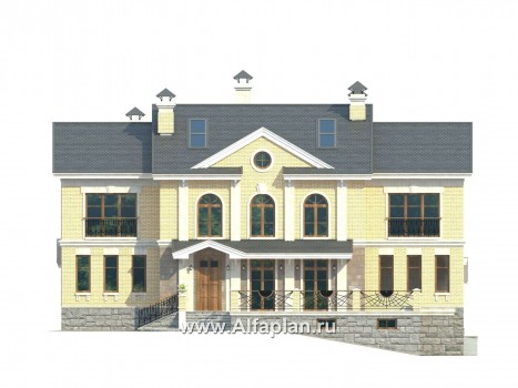 Проекты домов Альфаплан - «Поместье» - элитный коттедж в классическом стиле - превью фасада №1