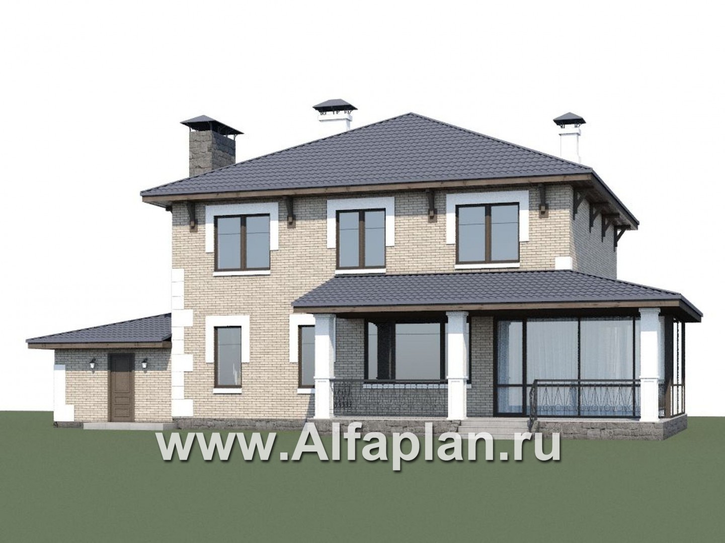 Проекты домов Альфаплан - «Земляничная поляна» - двухэтажный коттедж с гаражом и верандой - дополнительное изображение №1