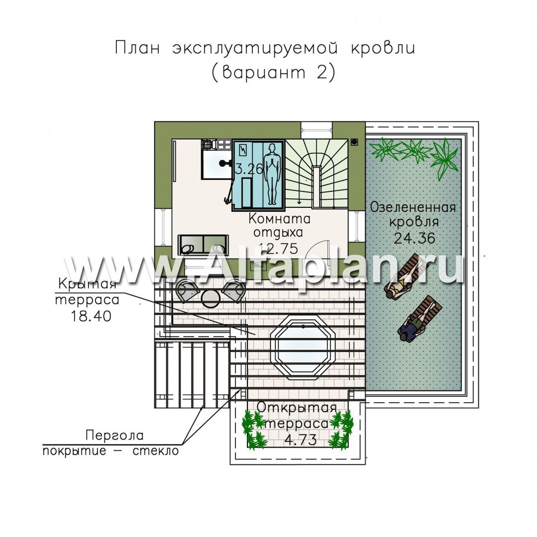 Проекты домов Альфаплан - «Рефлекс» - комфортабельный коттедж с эксплуатируемой кровлей - изображение плана проекта №5