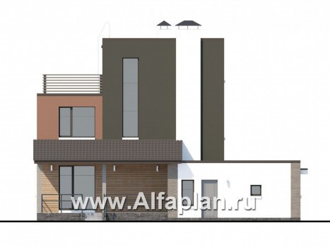 Проекты домов Альфаплан - «Рефлекс» - комфортабельный коттедж с эксплуатируемой кровлей - превью фасада №4