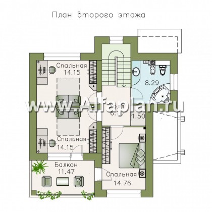 Проекты домов Альфаплан - «Виток спирали» -современный коттедж с «зеленой» плоской кровлей - превью плана проекта №2