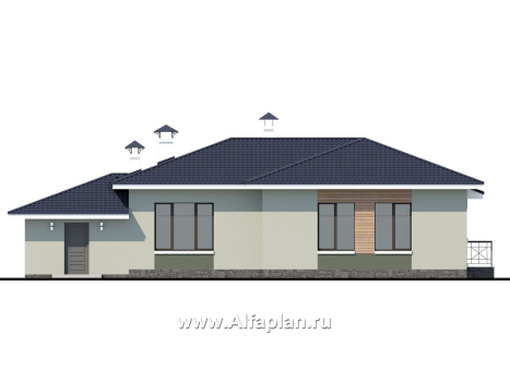 Проекты домов Альфаплан - «Теплый очаг» - компактный одноэтажный дом с гаражом - превью фасада №4