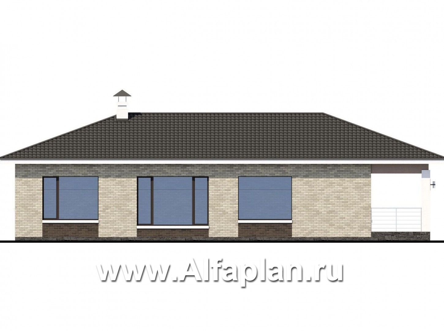 Проекты домов Альфаплан - «Терпсихора» - современный одноэтажный коттедж с террасой - изображение фасада №3