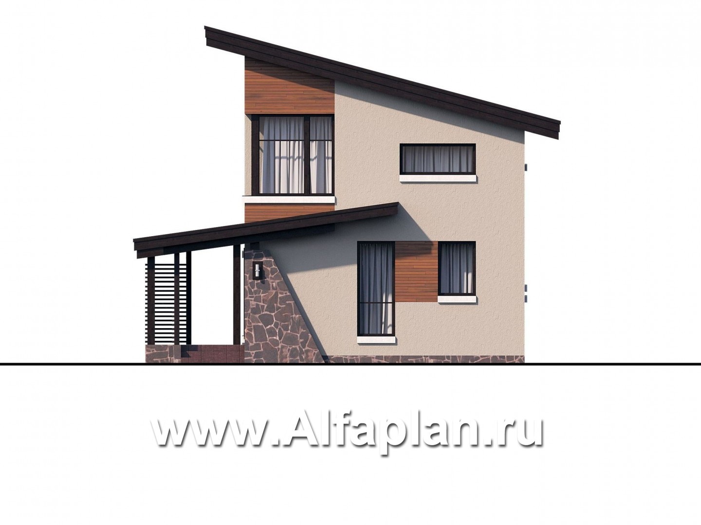 Проекты домов Альфаплан - «Писарро» - проект дома с односкатной кровлей для узкого участка - изображение фасада №1