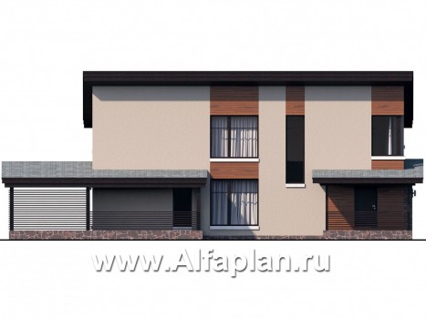 Проекты домов Альфаплан - «Писарро» - проект дома с односкатной кровлей для узкого участка - превью фасада №3