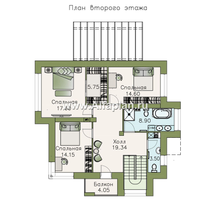 Проекты домов Альфаплан - «Эндорфин» - современный двухэтажный дом - превью плана проекта №2