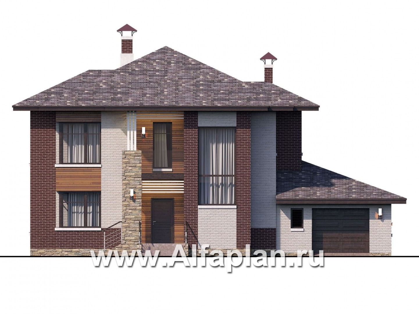 Проекты домов Альфаплан - «Эндорфин» - современный двухэтажный дом с гаражом - изображение фасада №1