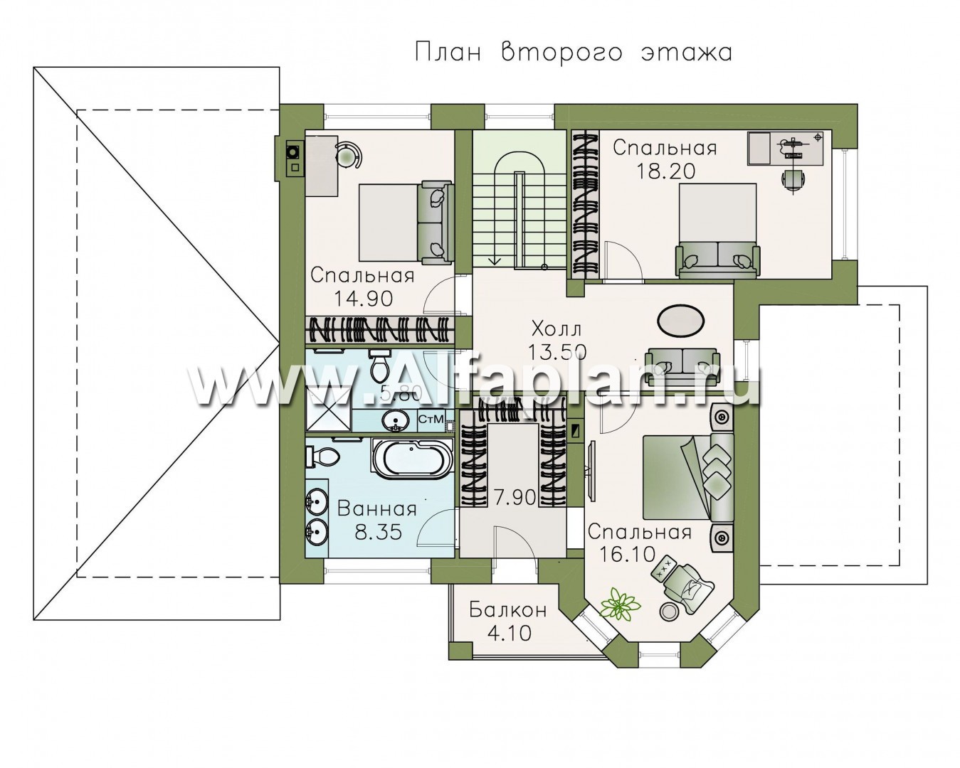 Проекты домов Альфаплан - «Статус» - современный комфортный дом с гаражом и террасой - план проекта №3