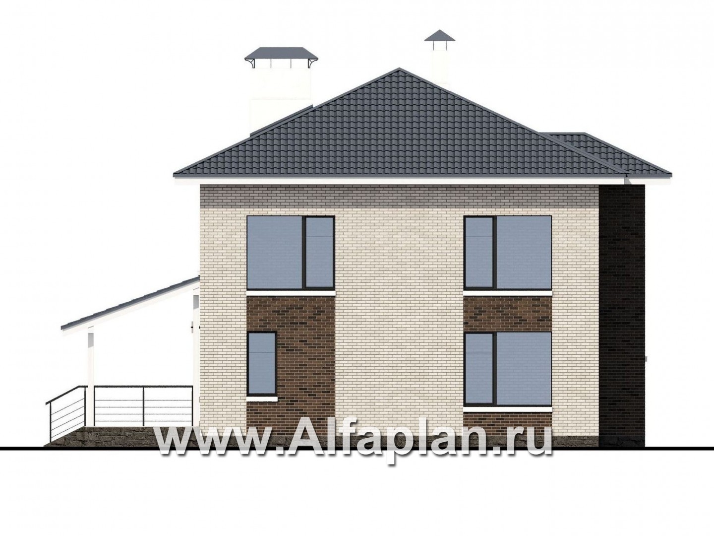 Проекты домов Альфаплан - «Роман с камнем» — двухэтажный коттедж со вторым светом - изображение фасада №4