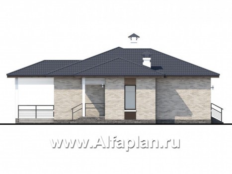 «Выбор удачи» - проект современного одноэтажного дома, с террасой, из кирпичей или блоков - превью фасада дома