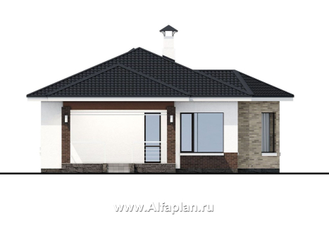 Проекты домов Альфаплан - «Гемера» - стильный одноэтажный дом с эркером и террасой - превью фасада №3